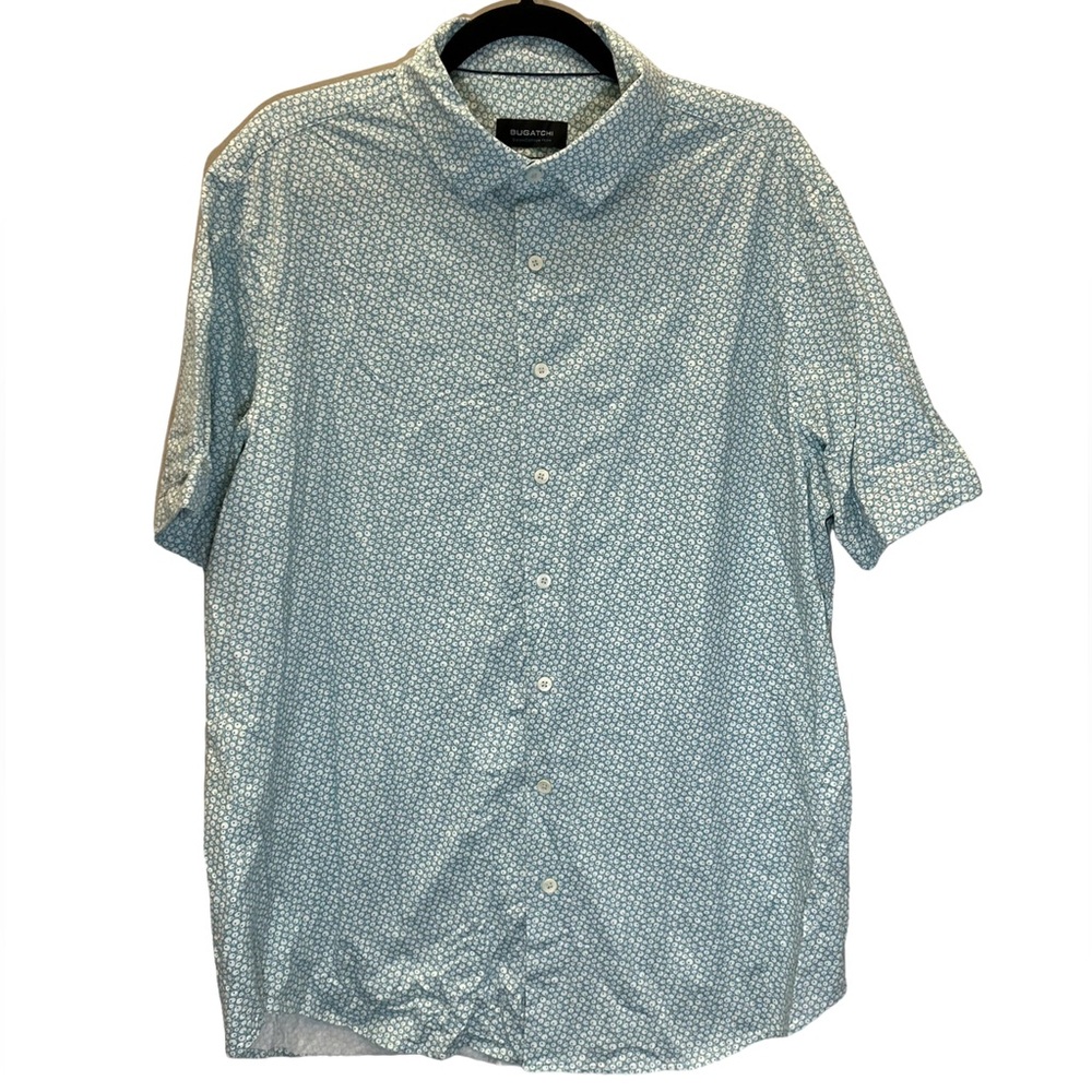 Bugatchi Ooh Cotton Button Down Tee- Mint Floral